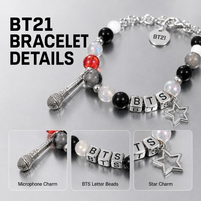 BT21 Black Red Beaded Bracelet - Jewelry Making review and price