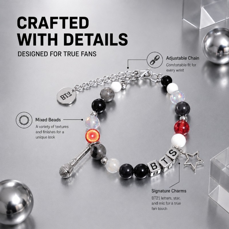 BT21 Black Red Beaded Bracelet - Jewelry Making review and price